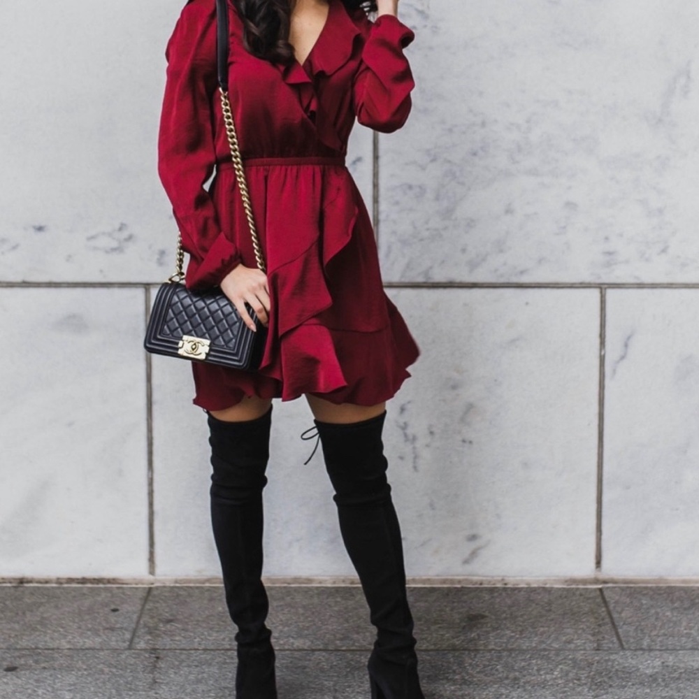 Express Burgundy Ruffle Dress Size XS - Picture 3 of 6